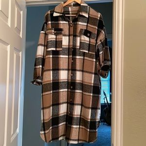 Peaceglad Women's Lounge Lapel Button Up Long Sleeve Plaid Jacket Shacket